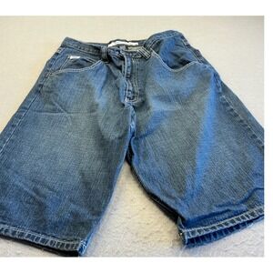Paco‎ Jeans Y2K Denim Shorts Baggy Embroidered Logo 33 Blue Skater Streetwear
